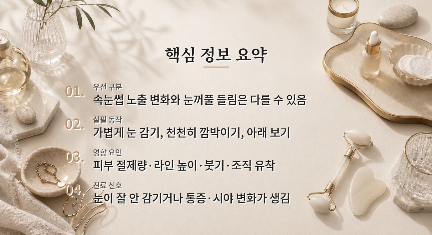 쌍꺼풀 수술 뒤 속눈썹이 들려 보일 때, 라인 높이와 눈 감김을 확인하는 법 비교 가이드