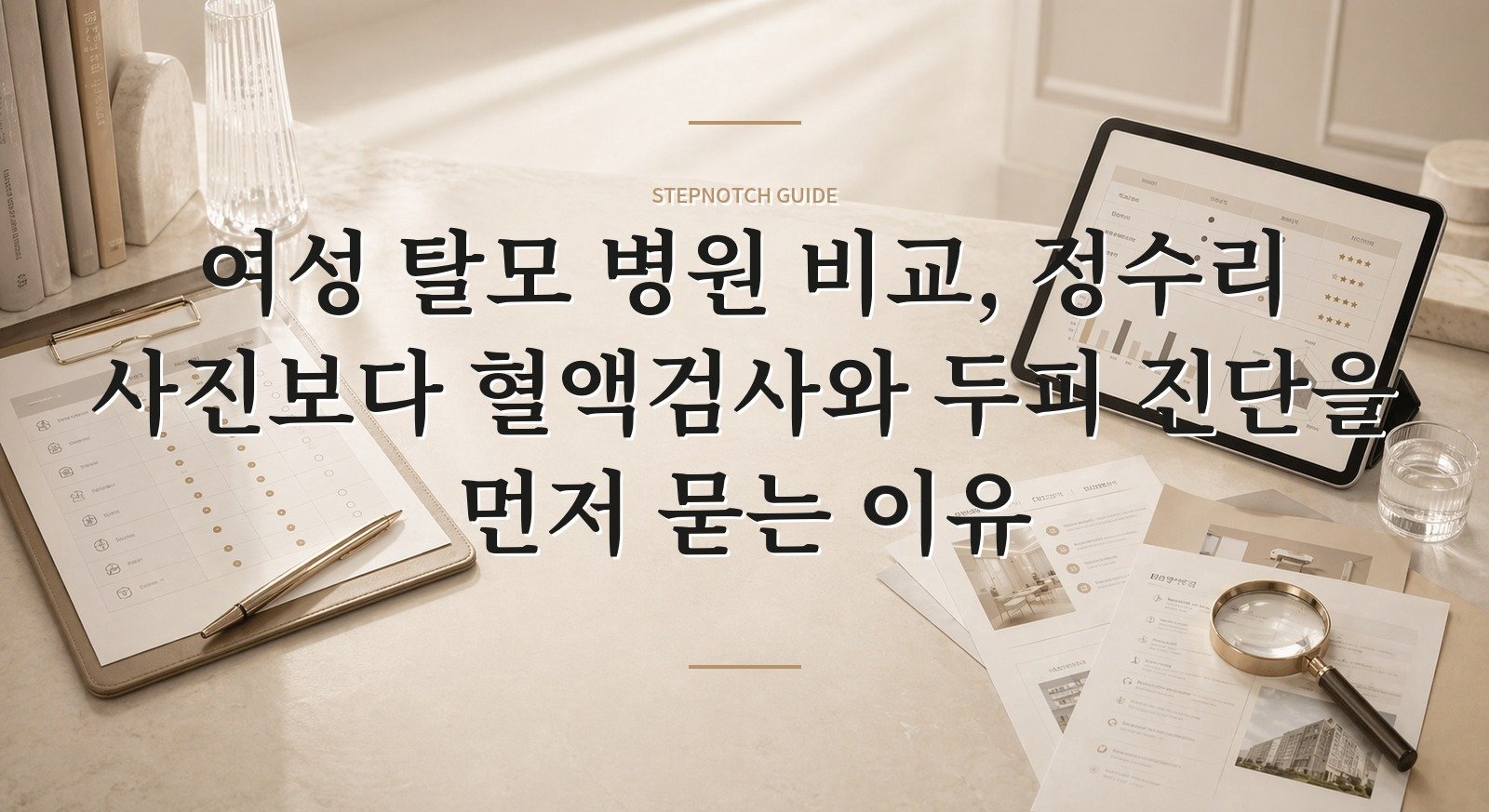 여성 탈모 병원 비교, 정수리 사진보다 혈액검사와 두피 진단을 먼저 묻는 이유 핵심 정보