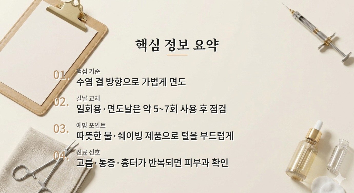 남자 인그로운헤어, 면도 방향과 칼날 교체 주기로 줄이는 방법 비교 가이드