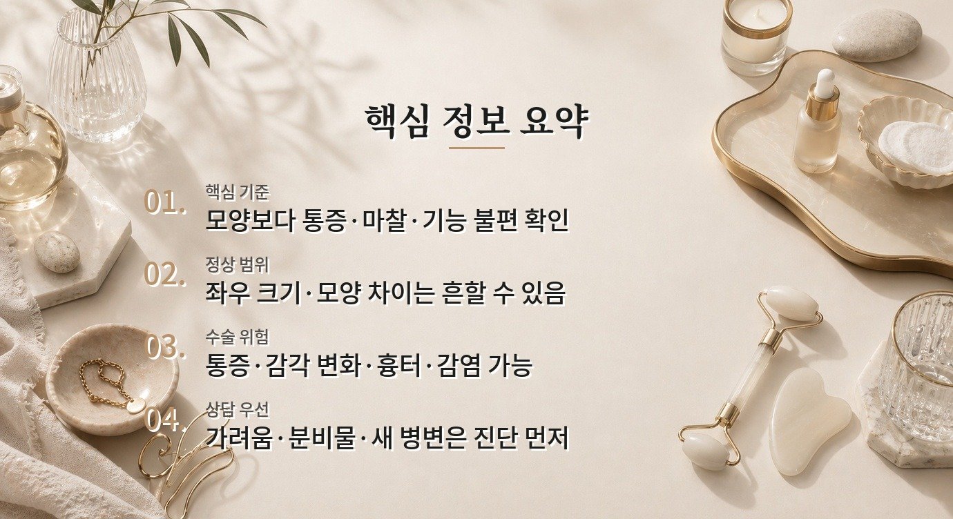소음순 성형, 좌우 비대칭보다 마찰·통증과 기능을 먼저 볼 것 비교 가이드