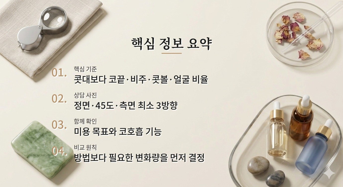 남자 코성형에서 콧대보다 먼저 보는 코끝·비주·얼굴 비율 비교 가이드