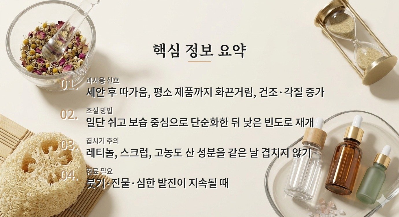 각질 토너를 매일 쓰고 볼이 따가워졌다면, 효과가 약한 게 아니라 횟수가 많은 걸 수 있습니다 비교 가이드