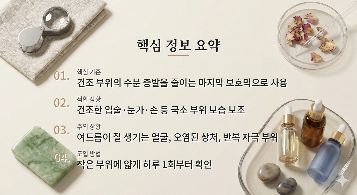 바셀린 같은 오클루시브를 마지막 단계에 바를 때 피해야 할 피부 상황 비교 가이드
