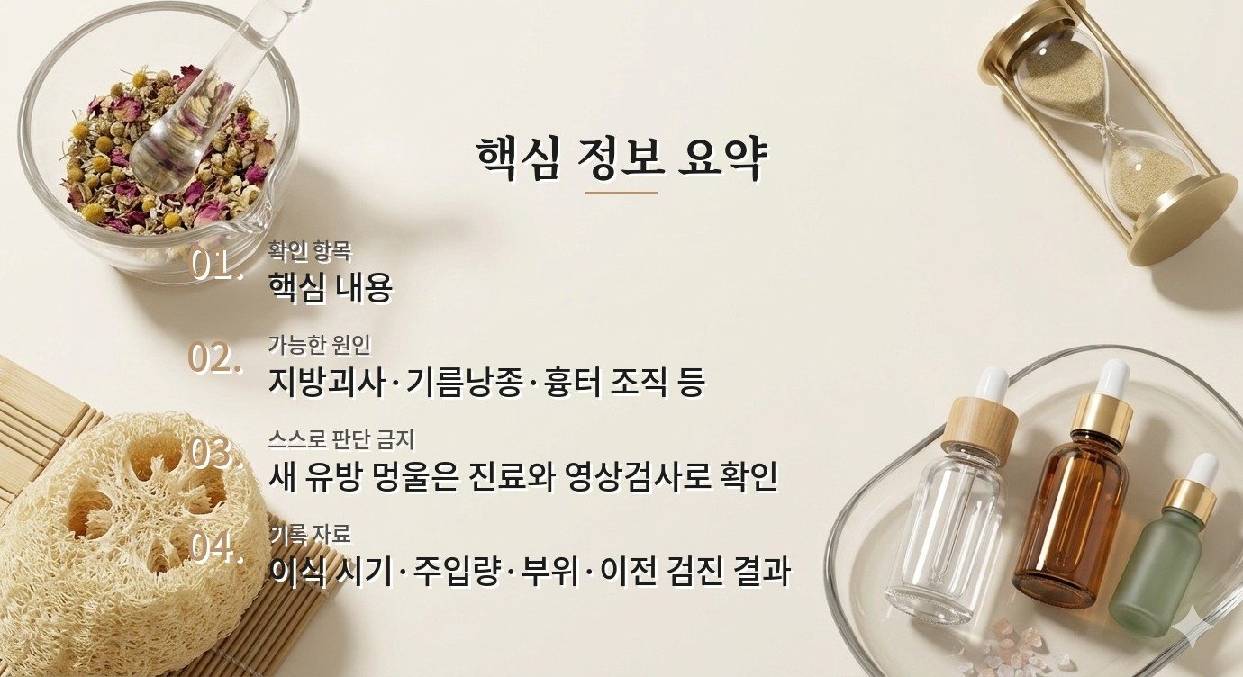 가슴 지방이식 뒤 멍울이 만져진다면? 지방괴사와 검사 필요 상황 비교 가이드
