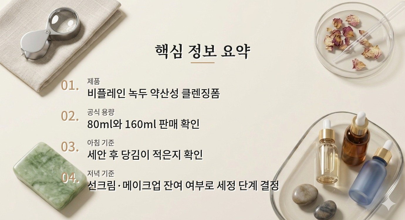 비플레인 녹두 약산성 클렌징폼, 아침·저녁 세안에서 보는 사용감과 세정력 비교 가이드