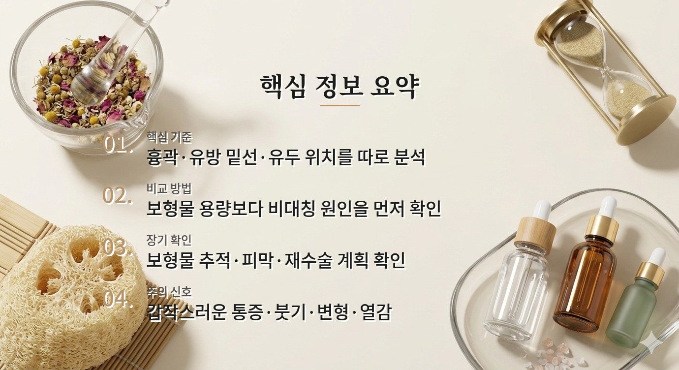 짝가슴 교정 병원은 보형물 크기 차이보다 흉곽·밑선을 어떻게 비교해야 하나요? 비교 가이드
