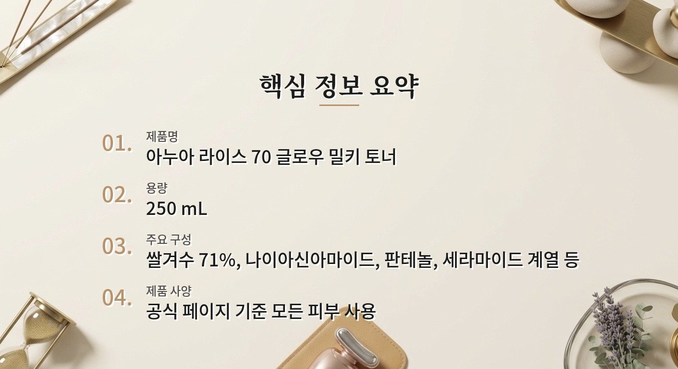 아누아 라이스 70 글로우 밀키 토너 250mL, 화장 전 광은 남기고 끈적임은 줄이는 사용량 비교 가이드