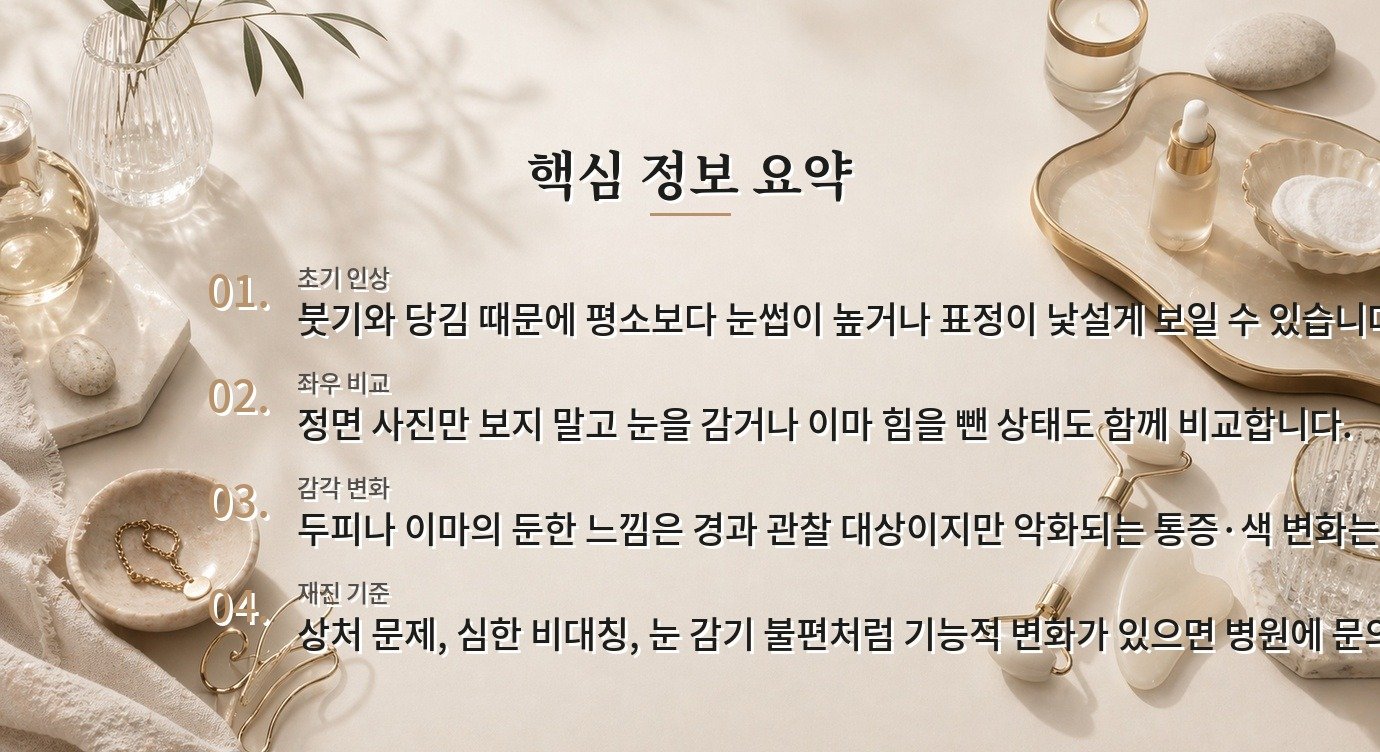 남자 이마거상 후 눈썹이 어색해 보일 때, 초기 당김과 비대칭을 보는 법 비교 가이드
