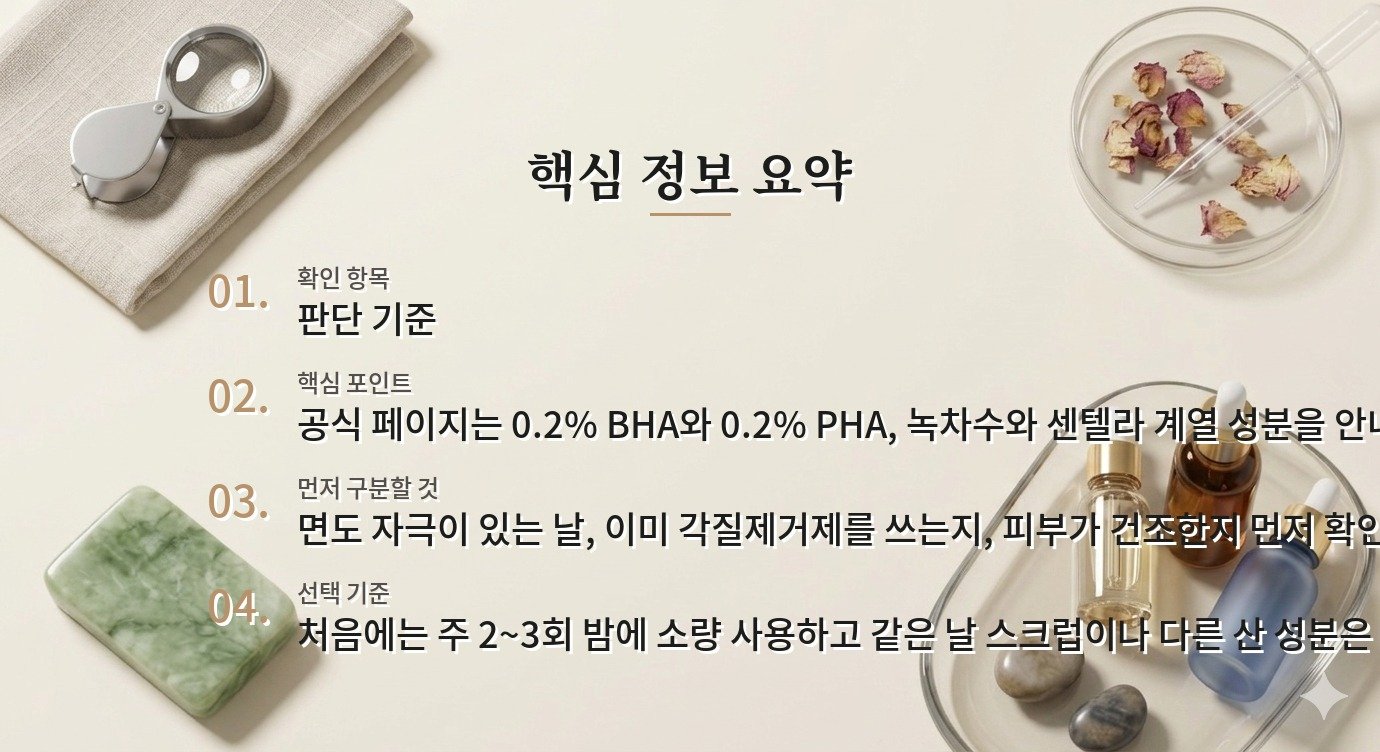 코스알엑스 AC 컬렉션 카밍 리퀴드 마일드 125mL, BHA·PHA 입문 사용법 비교 가이드