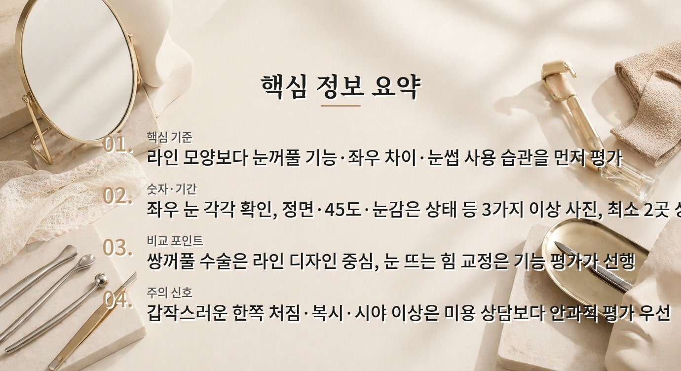 남자 눈매교정과 쌍꺼풀 수술, 눈 뜨는 힘과 라인을 따로 보는 이유 비교 가이드