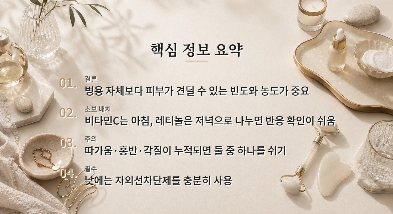 레티놀과 비타민C를 같이 써도 될까? 자극 줄이는 아침·저녁 배치 비교 가이드