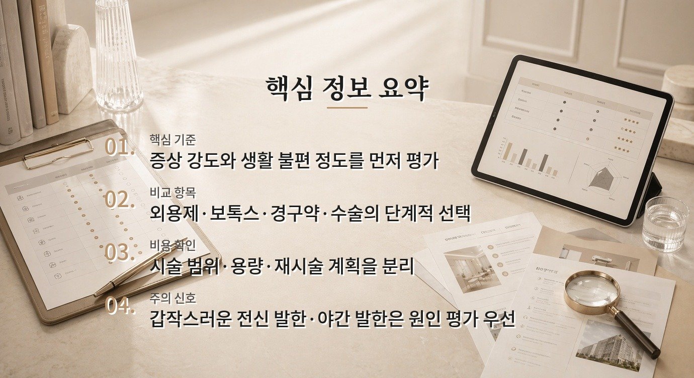 남자 겨드랑이 다한증 병원, 보톡스와 수술 상담이 갈리는 기준 비교 가이드