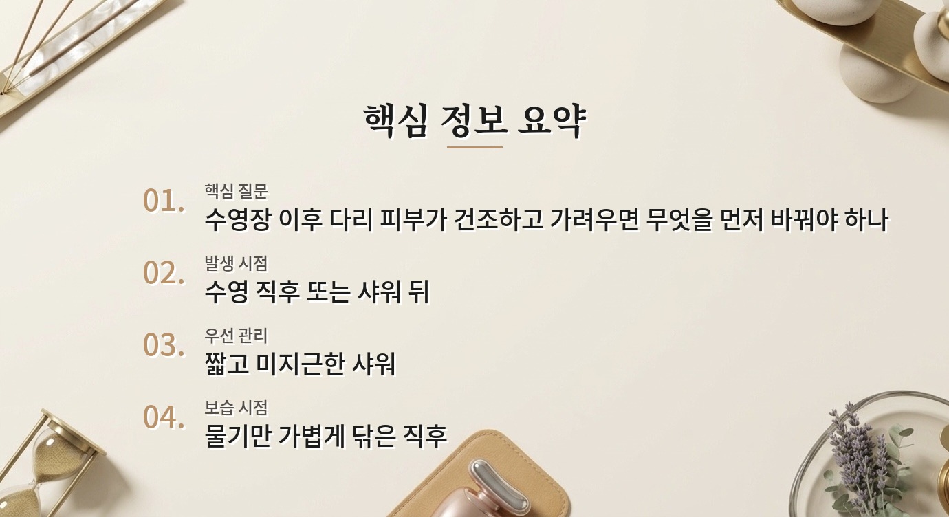 남자 수영장 다녀온 뒤 종아리가 가려울 때, 샤워 순서부터 바꿔볼까? 비교 가이드