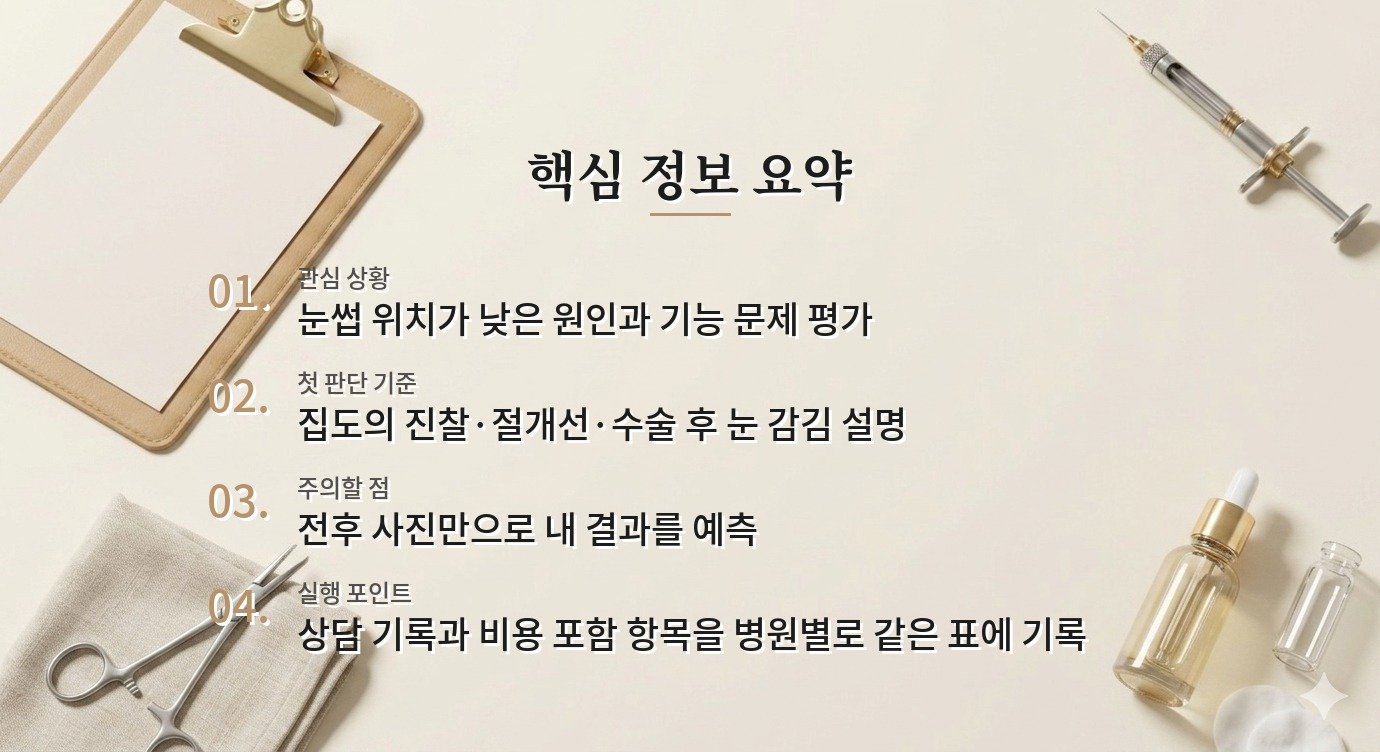 남자 눈썹거상 상담 병원 비교, 시야 평가와 흉터 설명 기준 비교 가이드