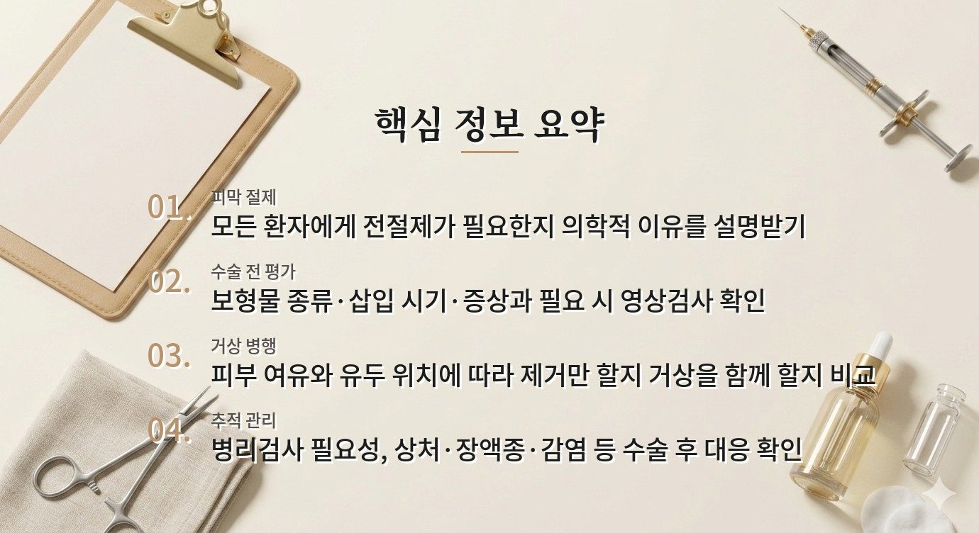 유방 보형물 제거 병원, 피막 절제 범위와 거상 병행 설명을 비교하는 법 비교 가이드