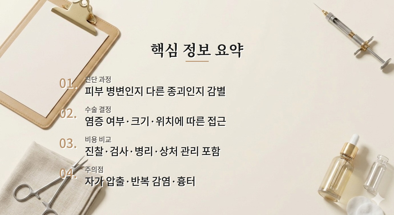 남자 피지낭종 제거 병원 비교, 염증 있을 때 절개와 흉터 계획을 묻기 비교 가이드