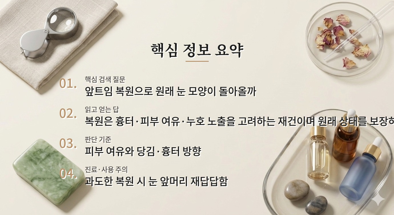남자 앞트임 복원수술, 눈 앞머리 노출이 부담스러울 때 확인할 조건 비교 가이드