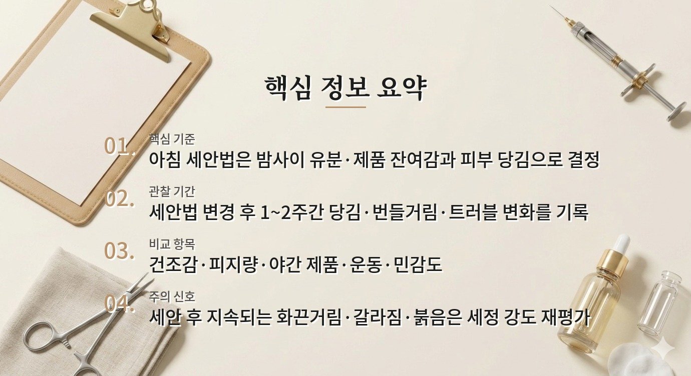 아침 물세안과 약산성 세안제, 건성·지성 피부에서 선택이 달라지는 이유 비교 가이드