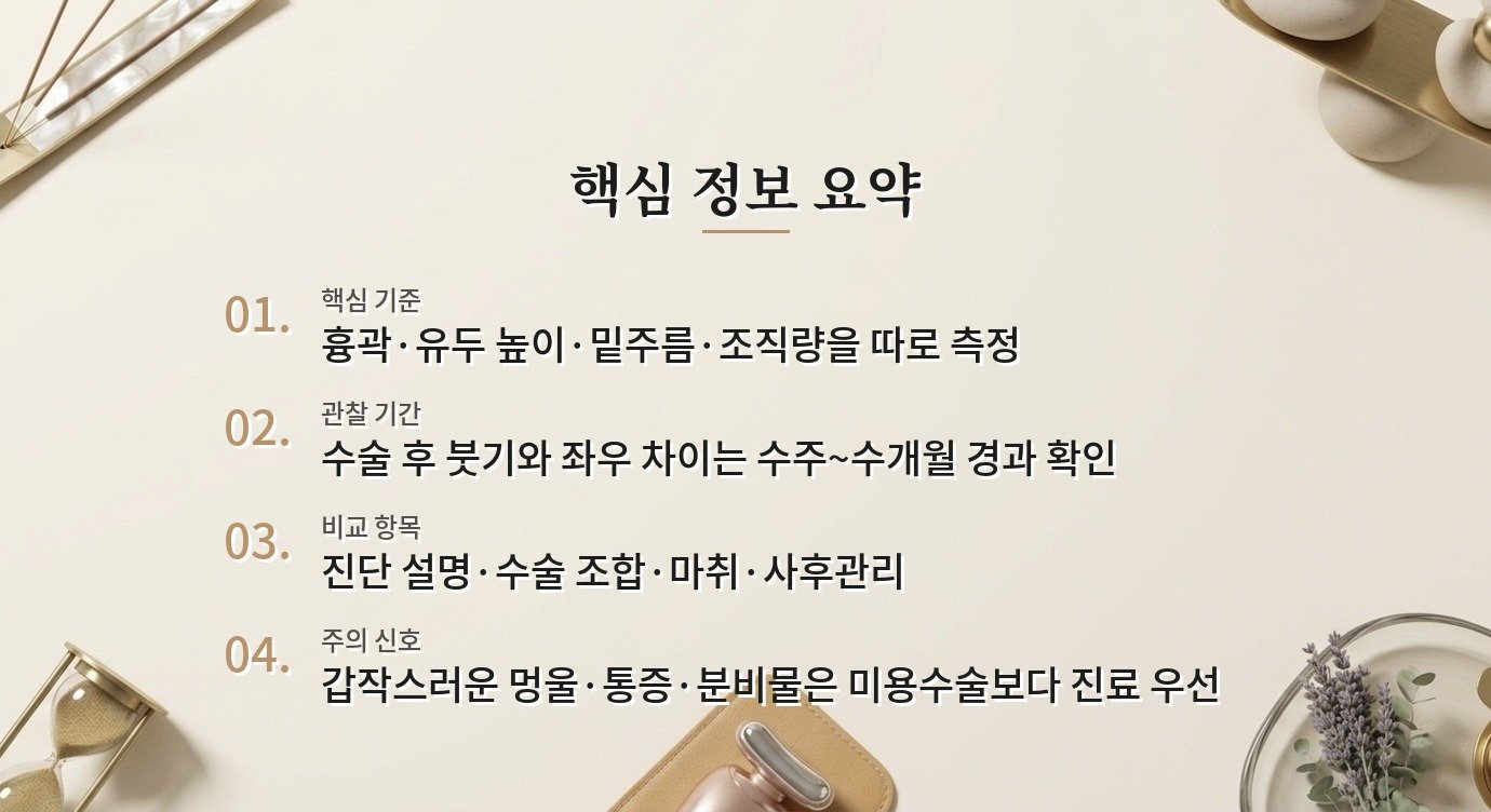 여성 가슴 비대칭 수술 병원, 보형물 크기보다 흉곽·유두 위치 측정을 비교할 것 비교 가이드