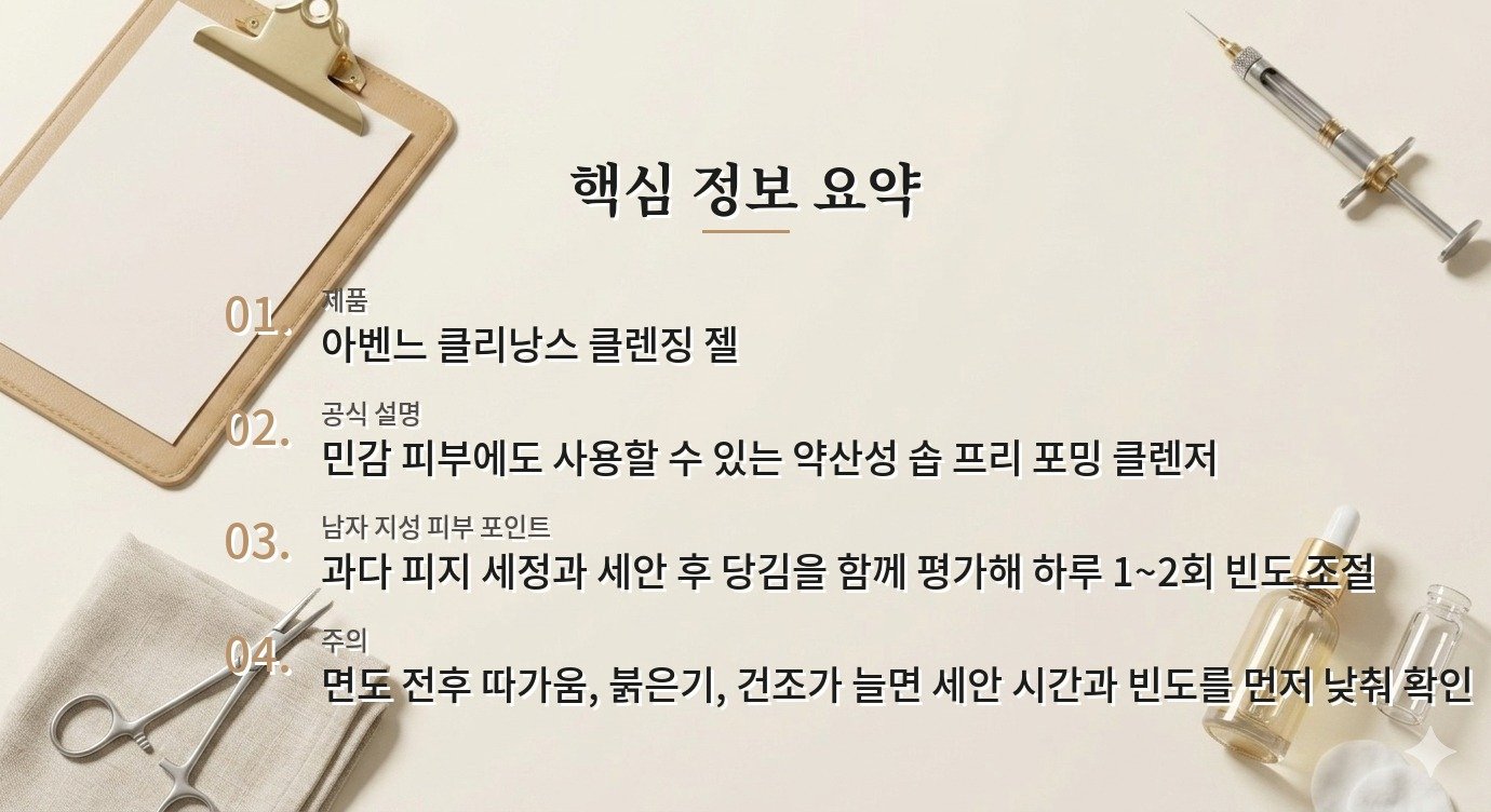 아벤느 클리낭스 클렌징 젤, 지성 남자가 아침저녁 쓸 때 세정감과 당김을 같이 보는 법 비교 가이드