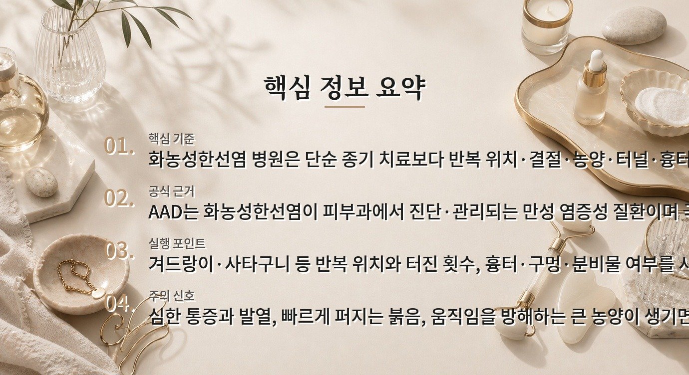 화농성한선염 병원 비교, 반복되는 결절과 터널을 치료 단계에 연결하는지 보는 이유 비교 가이드