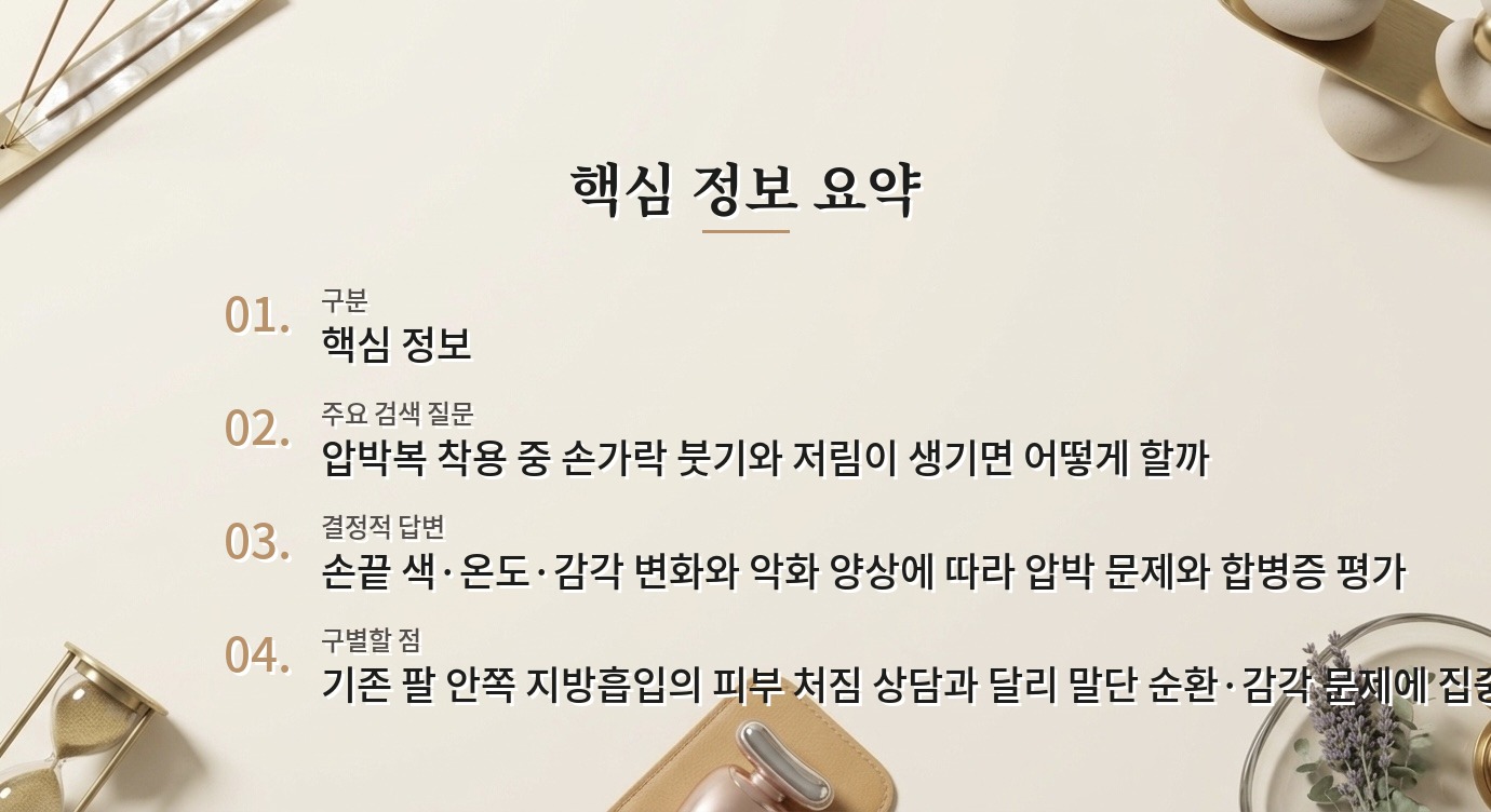 팔뚝 지방흡입 후 손이 붓고 저릴 때, 압박복 조절 전에 볼 위험 신호 비교 가이드
