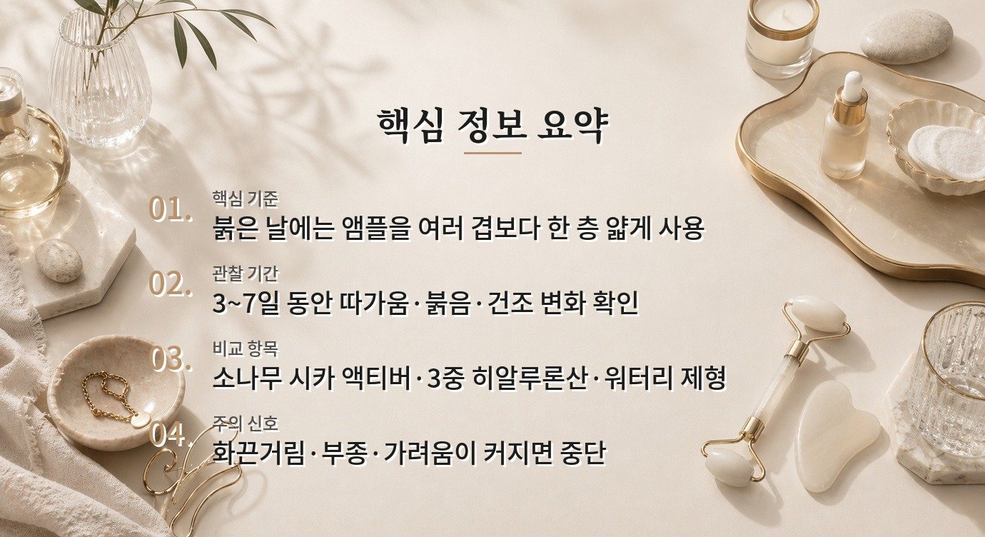 라운드랩 소나무 진정 시카 앰플, 붉은기 있는 날 레이어링하는 순서 비교 가이드