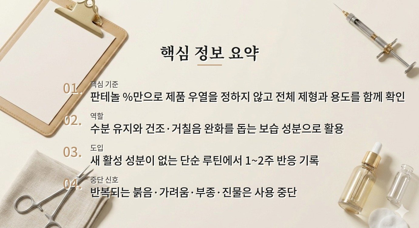 판테놀 화장품, 함량보다 제형과 병용 성분을 함께 보는 이유 비교 가이드