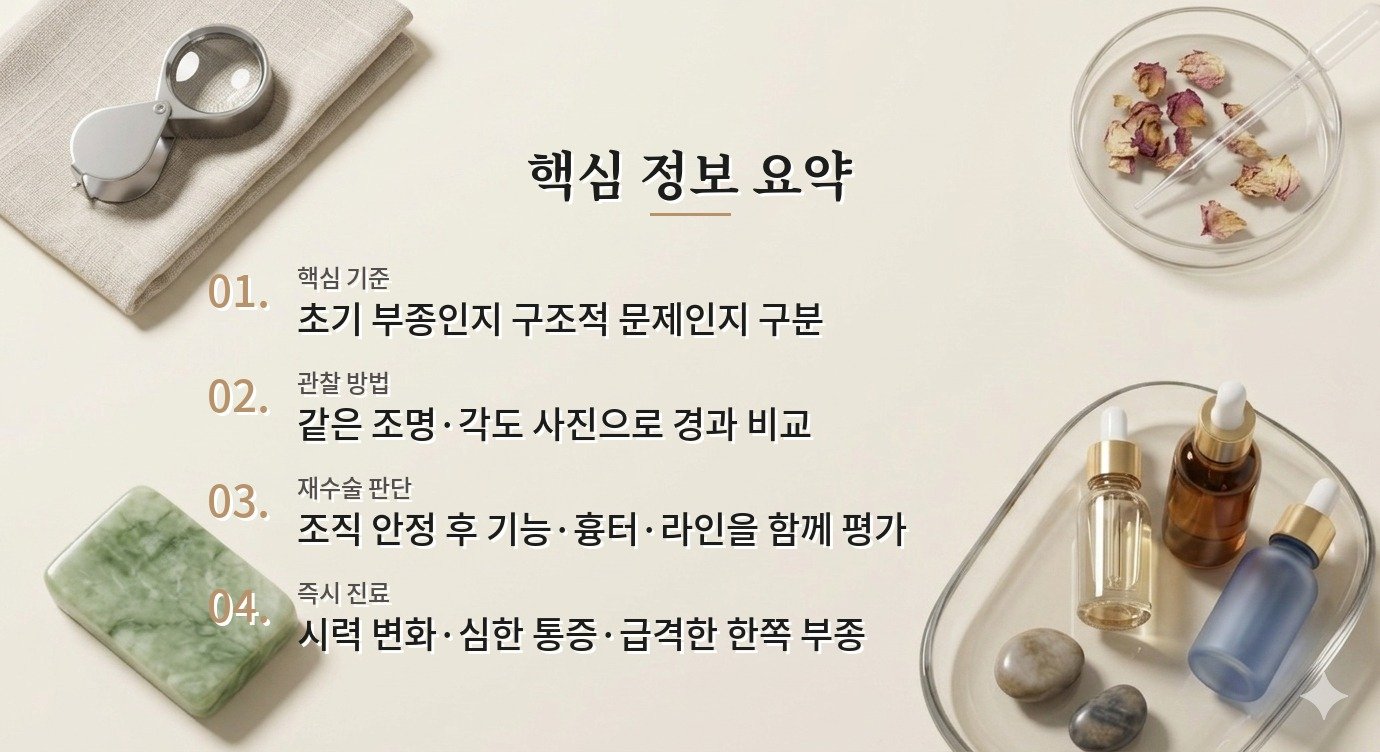 쌍꺼풀 수술 후 소시지눈은 언제 재수술 상담을 받아야 하나요? 비교 가이드
