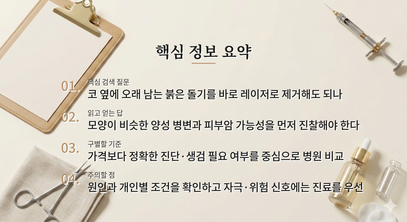 남자 코 옆 붉은 돌기를 레이저로 없애기 전, 피부암 감별을 묻는 이유 비교 가이드