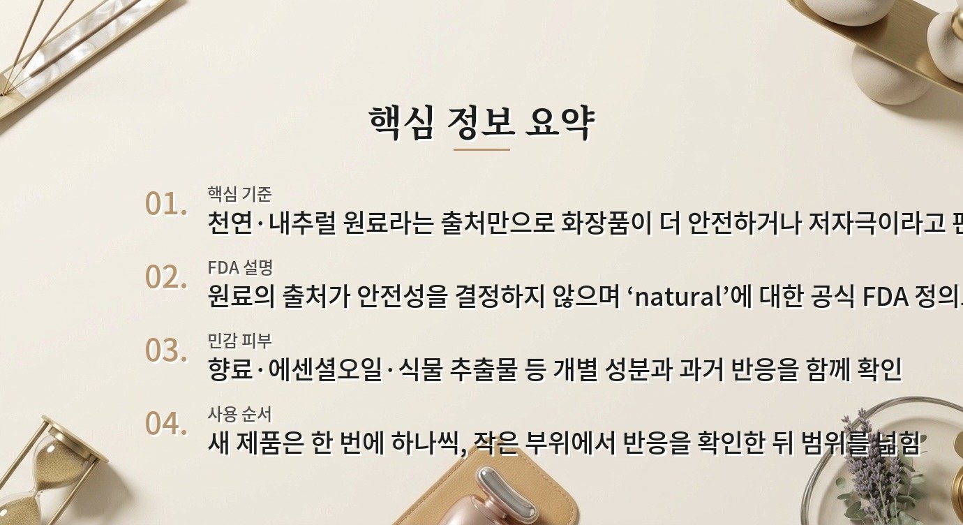 천연·내추럴 화장품 표시를 저자극·안전과 같은 뜻으로 보면 안 되는 이유 비교 가이드