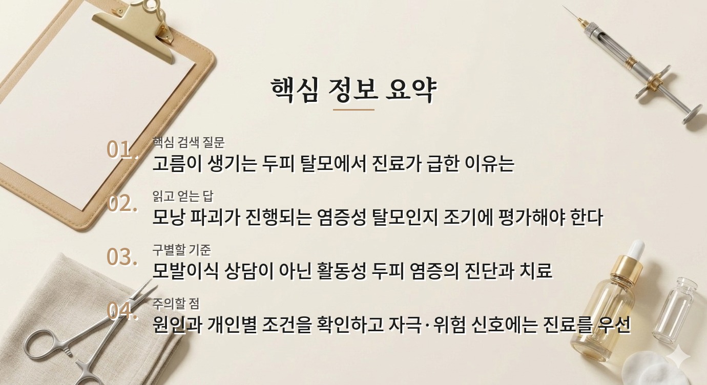 남자 두피에 고름과 탈모가 함께 생길 때, 흉터성 탈모 진료를 서두르는 이유 비교 가이드