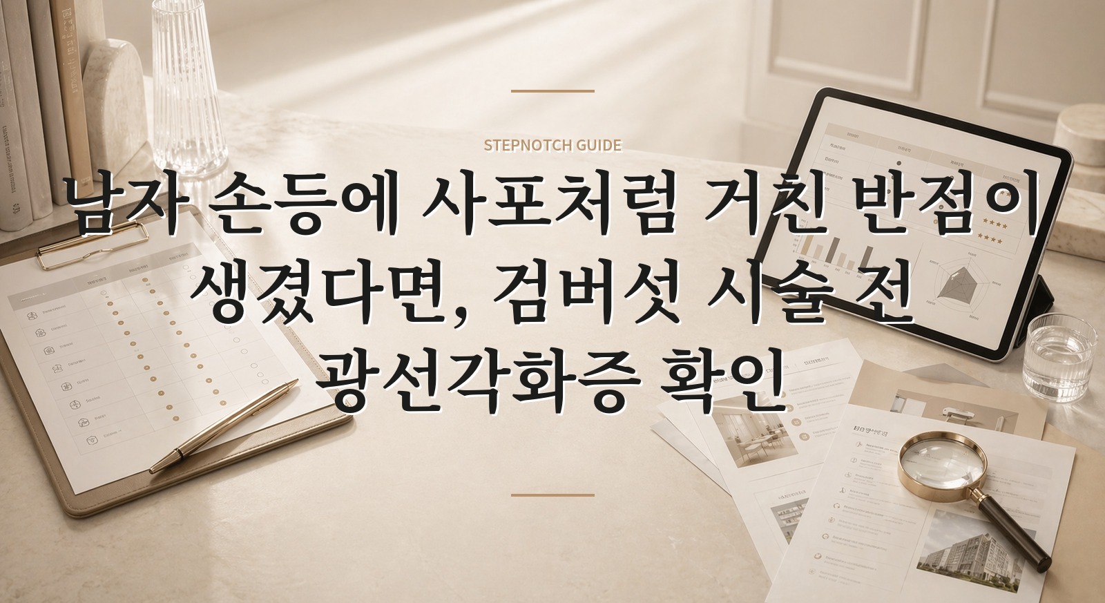 남자 손등에 사포처럼 거친 반점이 생겼다면, 검버섯 시술 전 광선각화증 확인