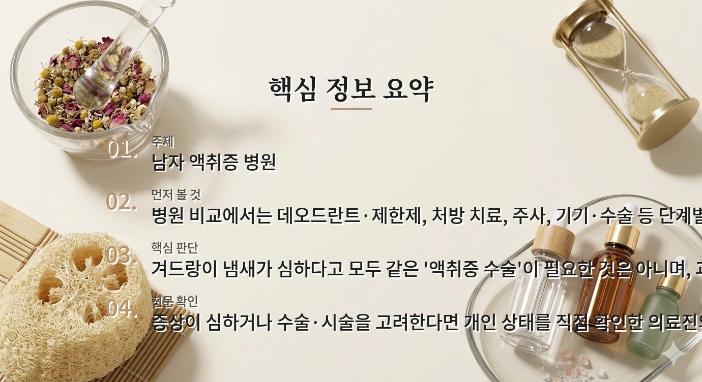 남자 액취증 병원, 땀량과 냄새 원인을 나눠 치료 범위를 비교하는 항목 비교 가이드