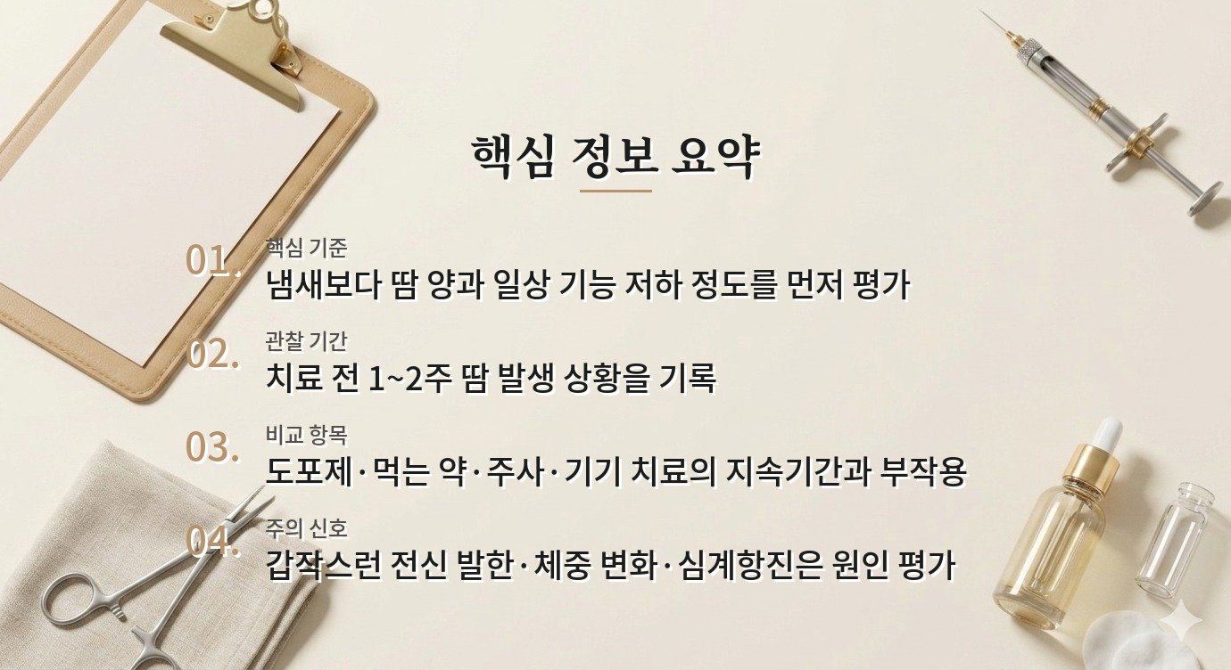남자 겨드랑이 다한증 병원, 피부과 상담에서 도포제·주사·기기 치료를 나눠 보는 법 비교 가이드