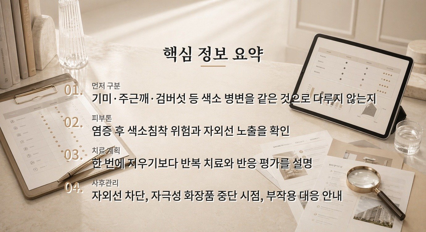 기미·잡티 레이저 병원 비교, 장비 이름보다 색소 종류와 피부톤 설명을 듣는 법 비교 가이드