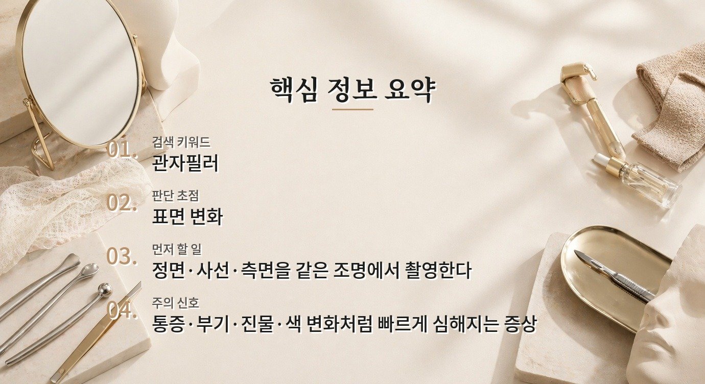 관자필러 후 울퉁불퉁해 보일 때, 빛과 표정에 따른 차이를 기록하는 법 비교 가이드