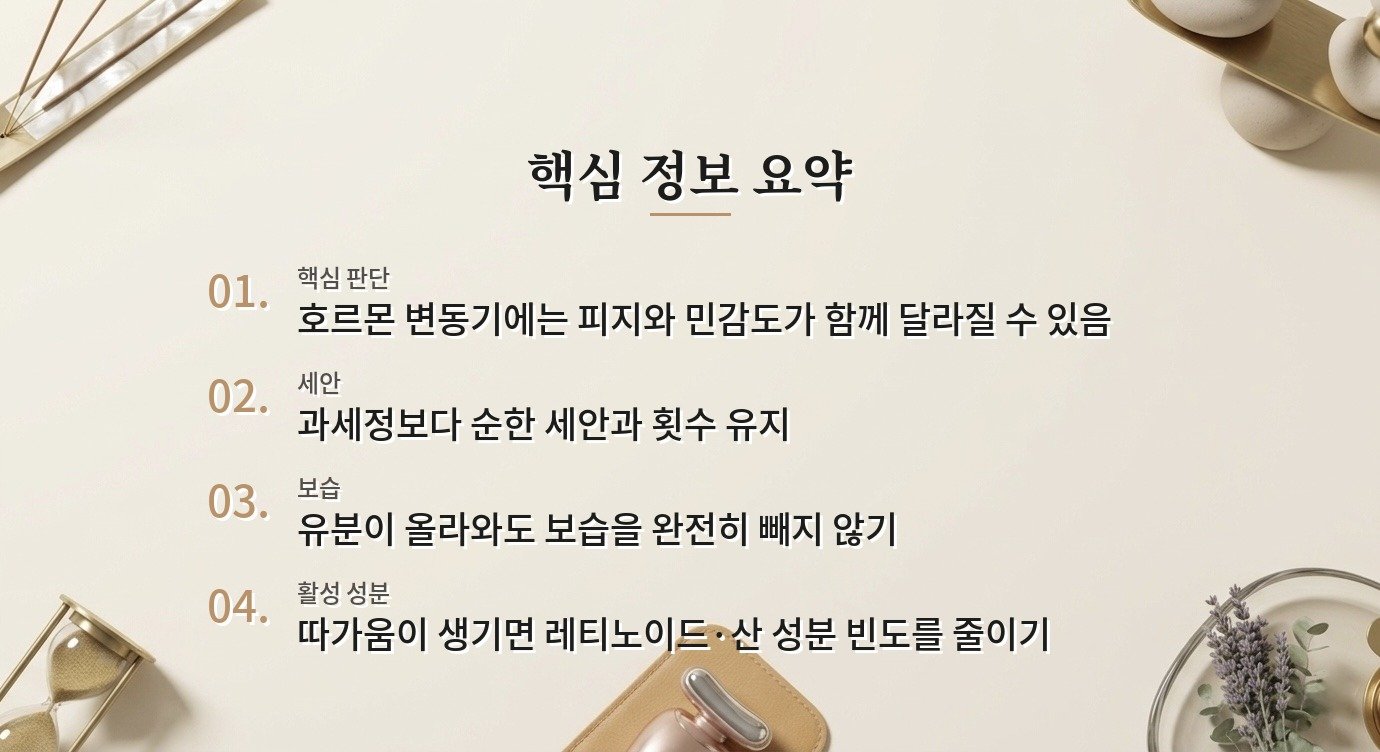 생리 주기 전후 스킨케어, 턱 피지와 예민함이 겹칠 때 루틴 조절 비교 가이드