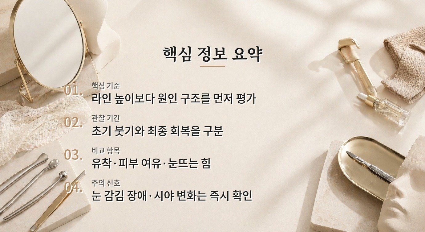 남자 쌍꺼풀 재수술, 라인 높이보다 유착·피부 여유와 수술 시점을 나눠 볼 것 비교 가이드