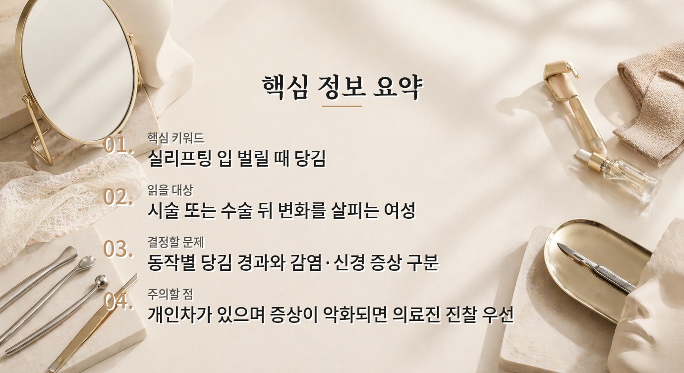 실리프팅 뒤 입 벌릴 때 볼이 당긴다면, 회복 중 구분할 증상 비교 가이드