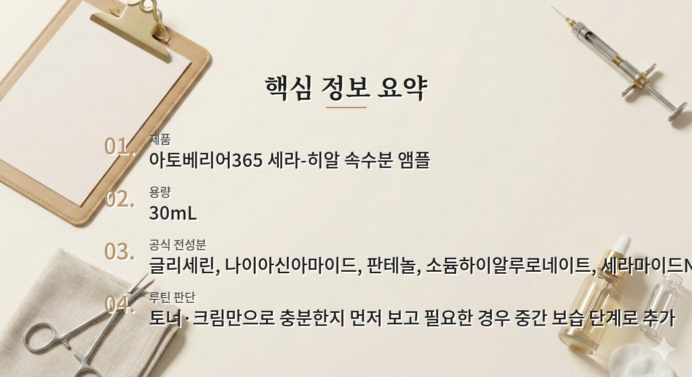 에스트라 아토베리어365 세라-히알 속수분 앰플 30mL, 크림 전에 꼭 필요한 단계일까 비교 가이드