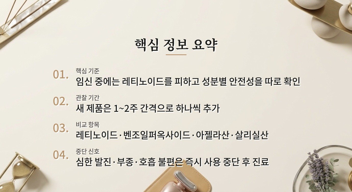 임신 준비·임신 중 스킨케어, 레티노이드와 여드름 성분을 구분하는 법 비교 가이드
