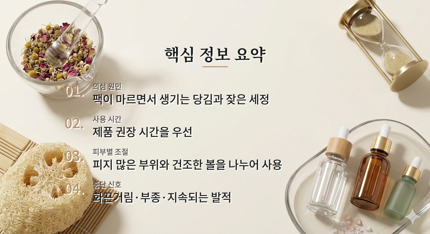클레이팩이 바짝 마른 뒤 볼이 붉어질 때, 건조 시간과 사용 빈도 조절 비교 가이드