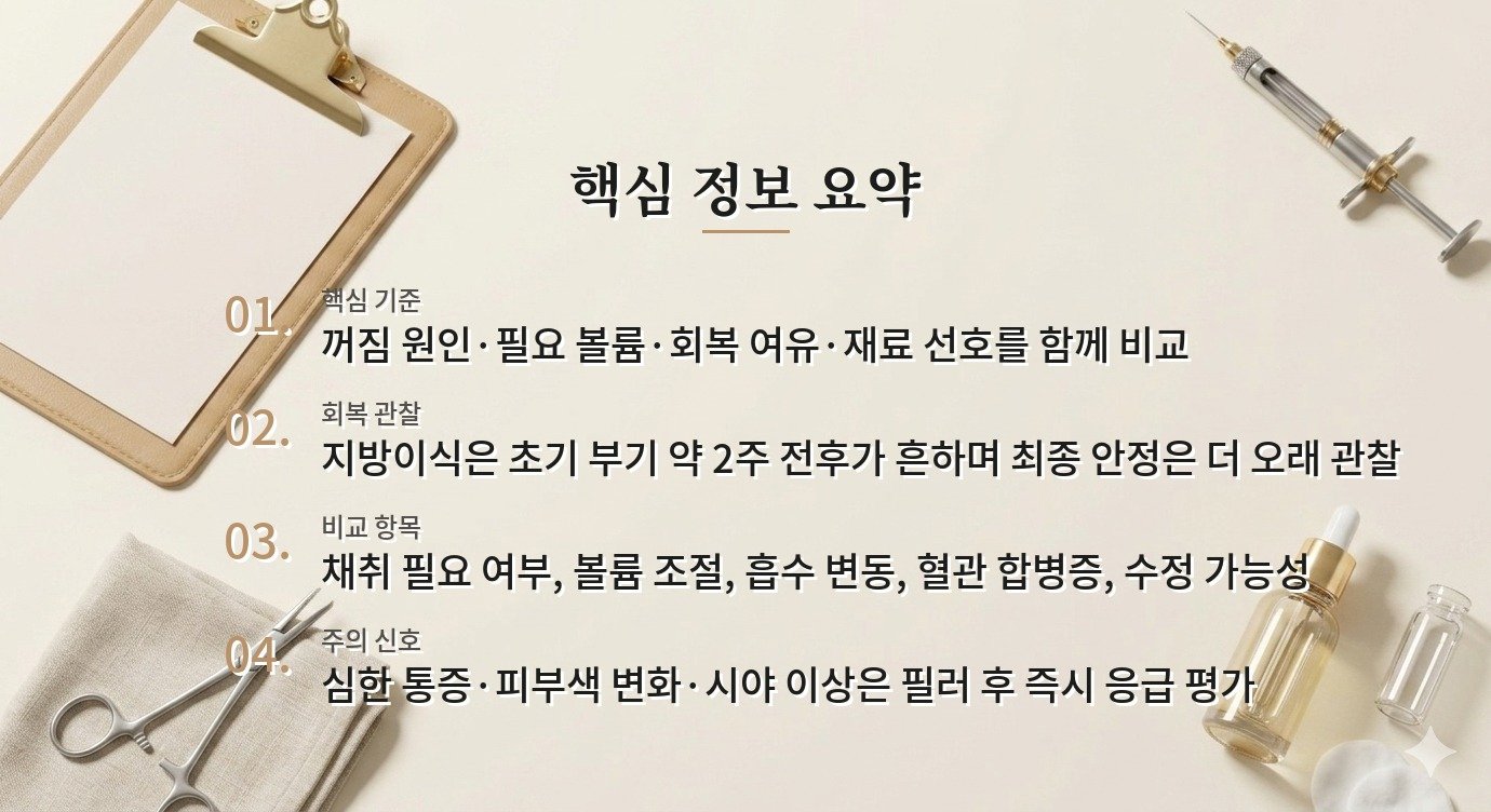 앞볼 지방이식과 필러, 볼륨 유지와 부기·혈관 위험 차이 비교 가이드