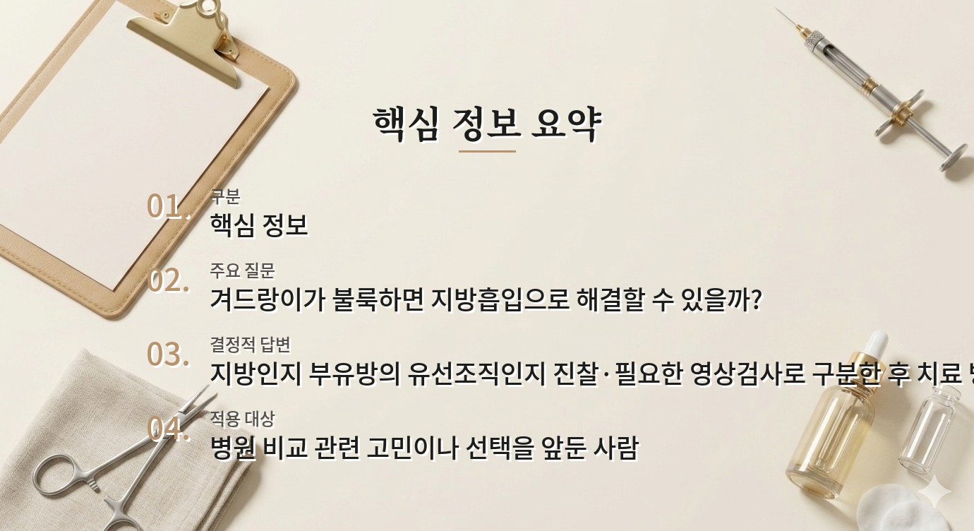 겨드랑이 부유방 병원 비교, 지방흡입 전 유선조직 여부를 확인하는 곳 비교 가이드