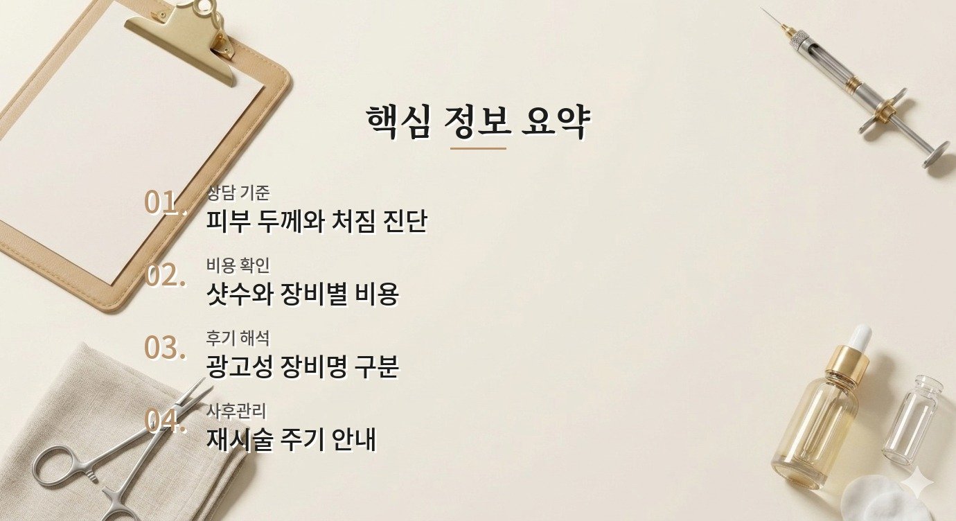 울쎄라 슈링크 티타늄 비용과 사후관리는 어떻게 비교해야 하나요? 핵심 정보 요약 이미지