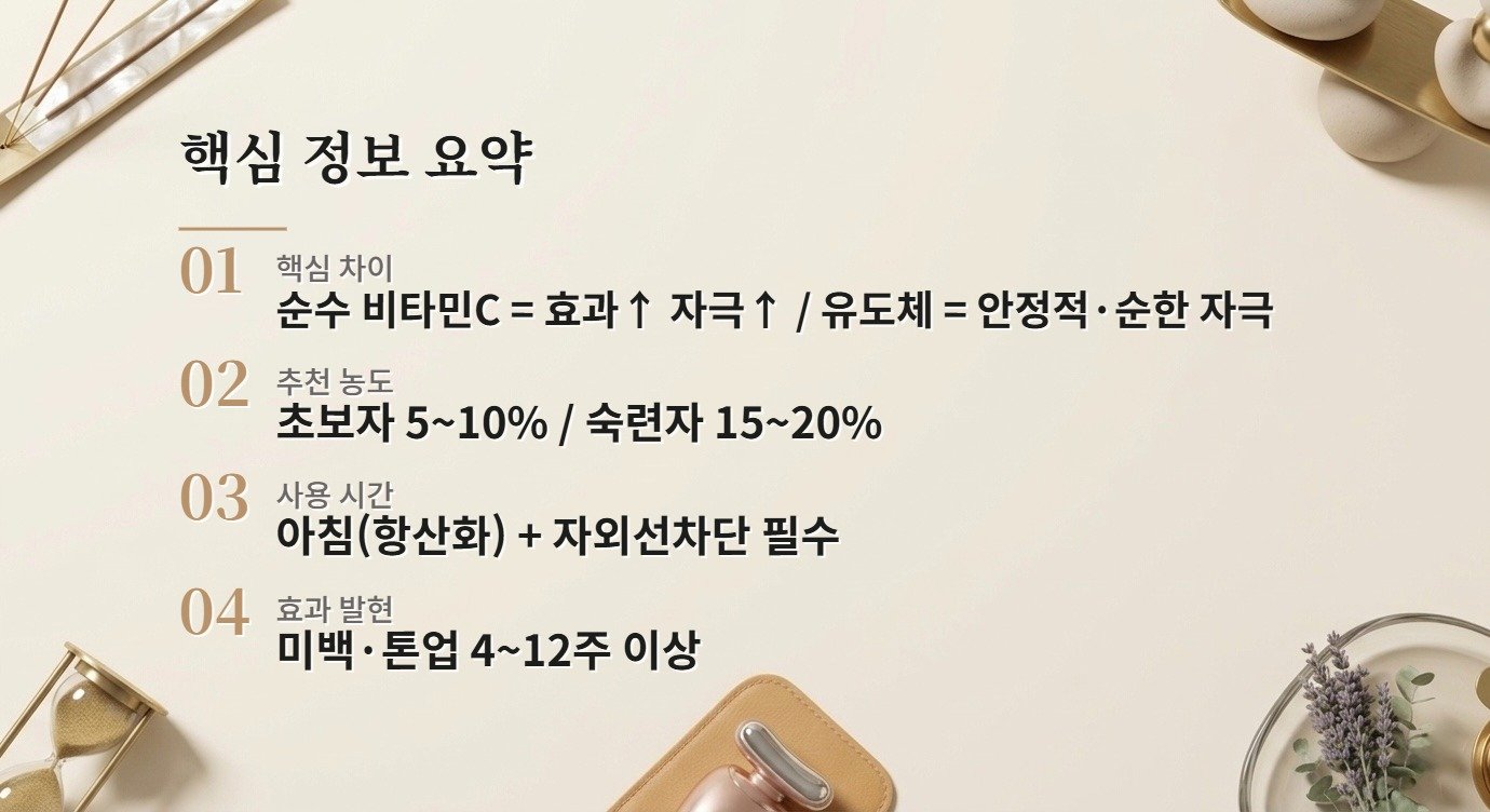 비타민C 세럼 종류별 비교 | 순수 vs 유도체, 내 피부엔 뭐가 맞을까 핵심 정보